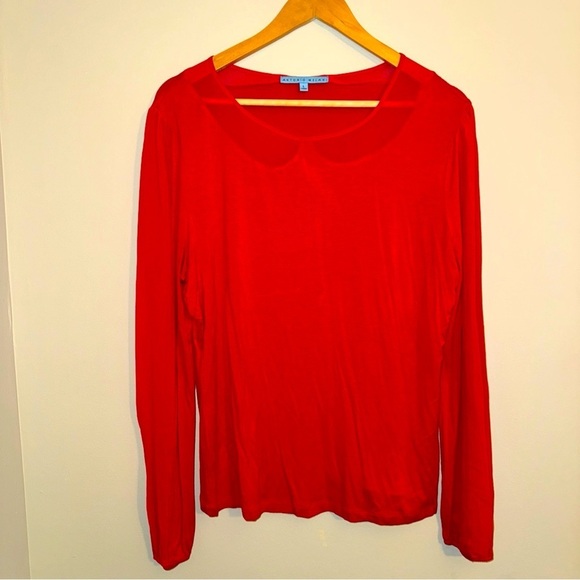 ANTONIO MELANI Tops - Antonio Melani Womens Red Long Sleeve Shirt With Sheer Petal Cut out Neckline L